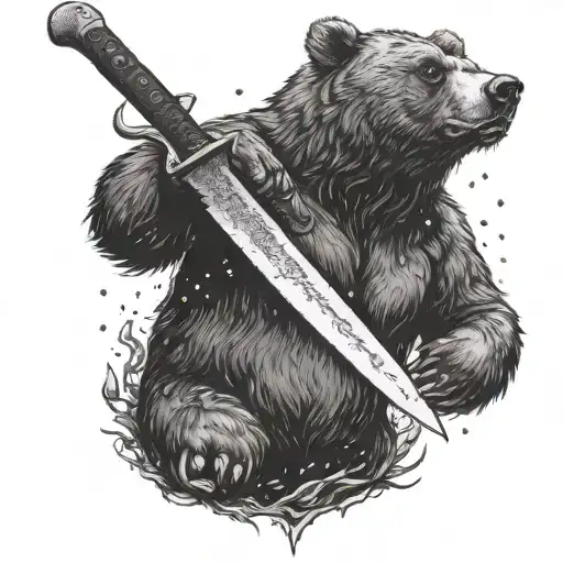 bear cutting kebab on a big spit with a big knife tattoo design idea