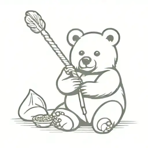 Baby bear sitting eating a huge kebab skewer tattoo design idea
