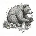 sitting bear eating a kebab tattoo design idea