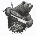 bear cutting kebab on a big spit with a big knife tattoo design idea