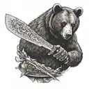 bear cutting kebab on a big spit with a big knife tattoo design idea