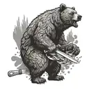 bear cutting kebab on a big spit with a big knife tattoo design idea