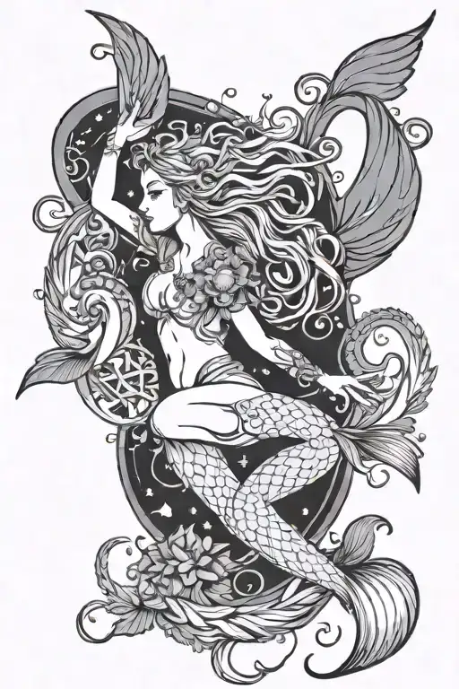 pieces fish zodiac, Virgo zodiac female photo intertwined, heaven and earth, astrology background tattoo design idea