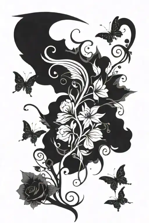 lungs with flower blooming, and blooming around it with butterflys and angels  tattoo design idea