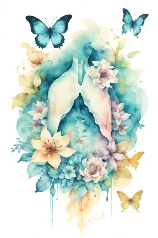 lungs with flower blooming, and blooming around it with butterflys and angels  tattoo design idea
