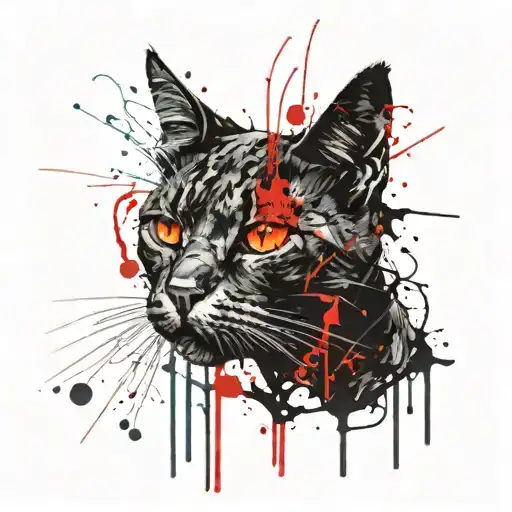 Zombie cat with brains showing tattoo design idea