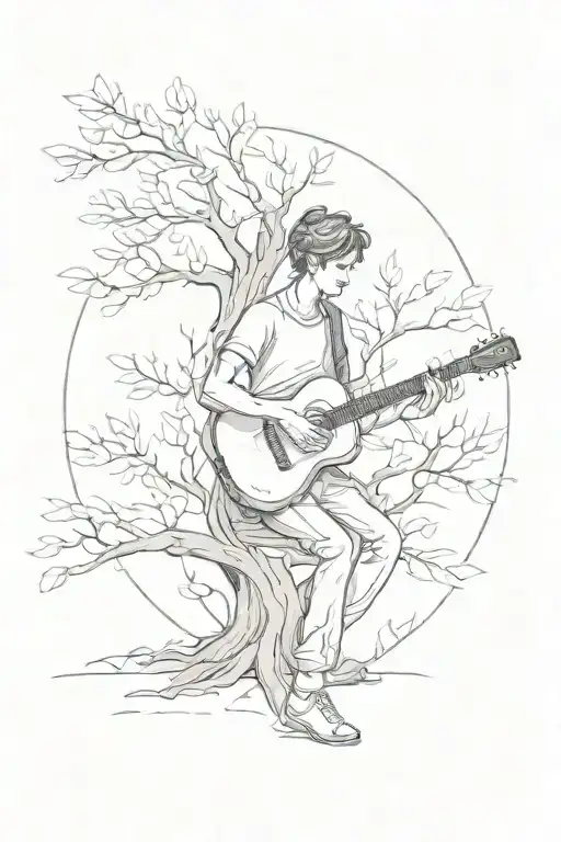 A boy and his guitar and the tree of life tattoo design idea