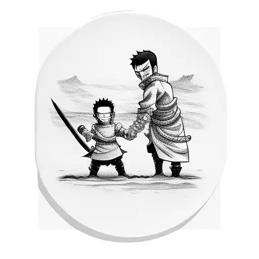 mom and dad phrase in a ring which is made up of zoro's swords  tattoo design idea