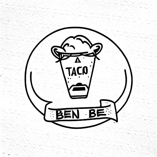 bean holding a taco and a beer tattoo design idea