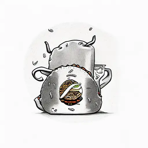 bean holding a taco and a beer tattoo design idea