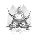 giant dwarf breaking the roof of a circus tent tattoo design idea