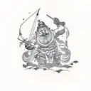 giant dwarf breaking the roof of a circus tent tattoo design idea