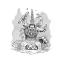 giant dwarf breaking the roof of a circus tent tattoo design idea