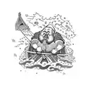 giant dwarf breaking the roof of a circus tent tattoo design idea