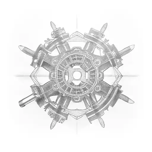 Construction crane made of interconnected gears tattoo design idea