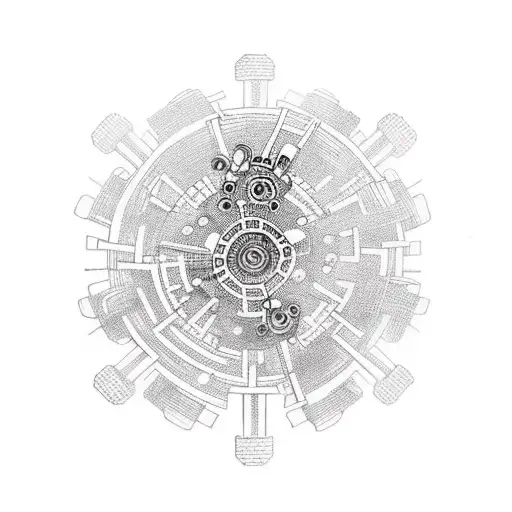 Construction crane made of interconnected gears tattoo design idea