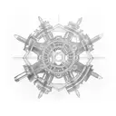 Construction crane made of interconnected gears tattoo design idea
