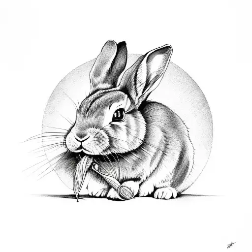 cartoon rabbit holding a big carrot. line drawing Stock Illustration |  Adobe Stock