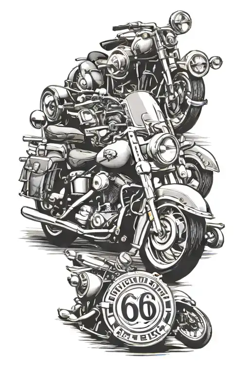route 66 Motorcycles and Trucks tattoo design idea