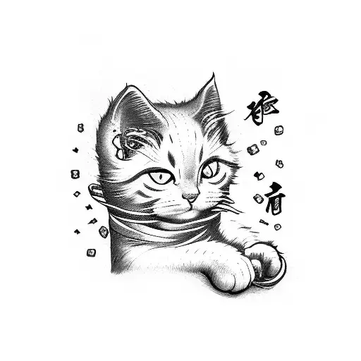 Lucky cat giving the middle finger, and text that says "fuck luck" tattoo design idea