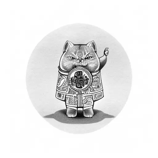 maneki showing middle finger , and text that says "fuck luck" tattoo design idea