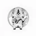 maneki showing middle finger , and text that says "fuck luck" tattoo design idea