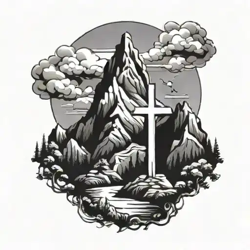 3 cross on mountain peak  tattoo design idea