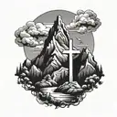 3 cross on mountain peak  tattoo design idea