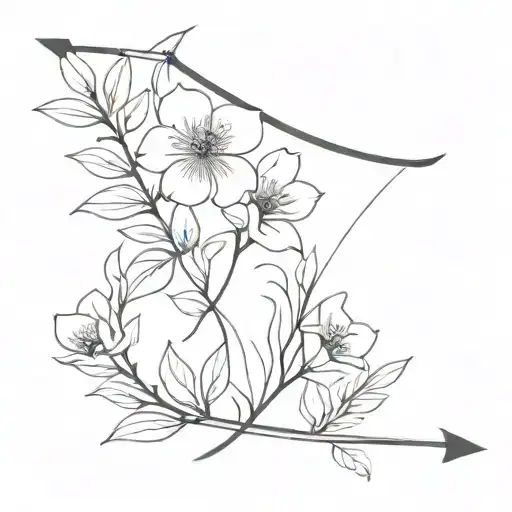 flower bow & arrow tattoo design idea
