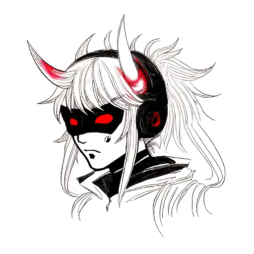 Oni Mask cyberpunk tattoo design idea