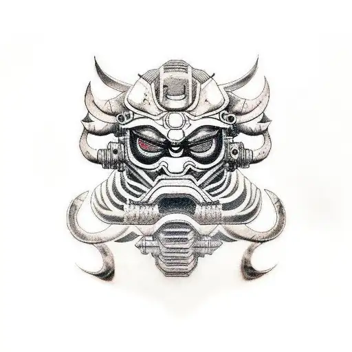 Oni Mask cyberpunk tattoo design idea