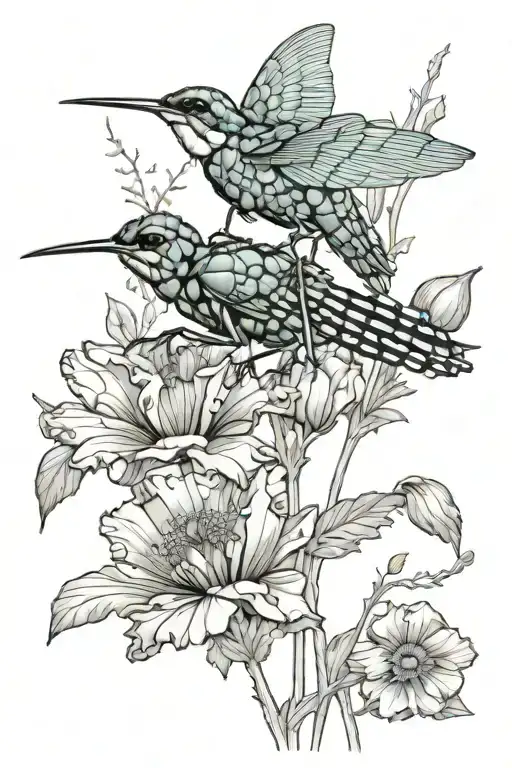 an Arilus Cristatus ant with a bird (Kingfisher) and a poppy tattoo design idea
