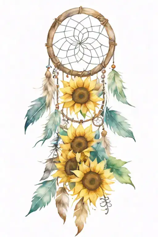 dream catcher and sunflowers  tattoo design idea