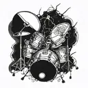 An otherworldly drum set surrounded by infinite darkness tattoo design idea