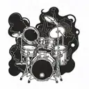 An otherworldly drum set surrounded by infinite darkness tattoo design idea