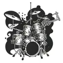 An otherworldly drum set surrounded by infinite darkness tattoo design idea