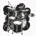 An otherworldly drum set surrounded by infinite darkness tattoo design idea