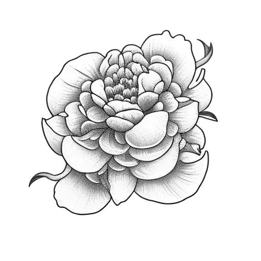 pug, flowers, peony  tattoo design idea
