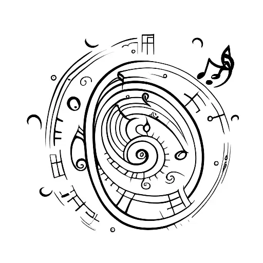 A minimalist tattoo of a musical note composed of microscopic organisms. tattoo design idea