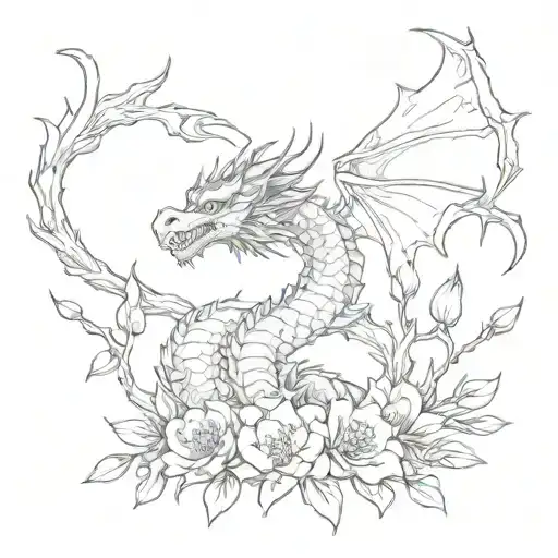 dragon in sakura flowers collarbone-shoulder tattoo design idea