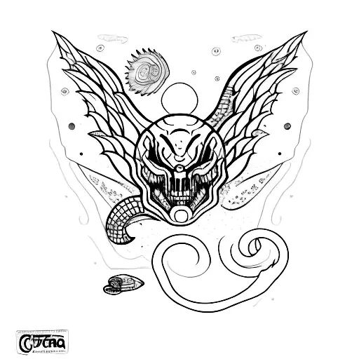 caixa toraxica com cobra envolvida e insetos voando ao redor tattoo design idea