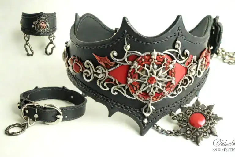 black and red bdsm collar with "His Mutt" on the front, the collar has little pawprints on it and gems  tattoo design idea