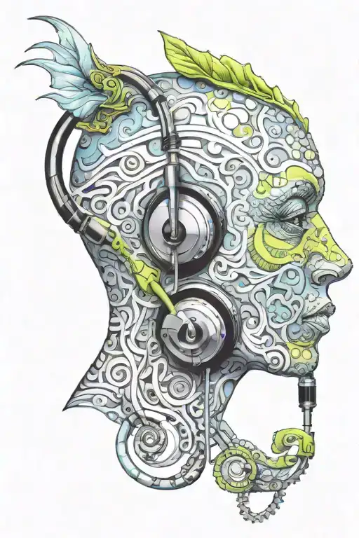 cameleon listening to techno music tattoo design idea
