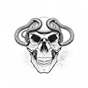 skull with ruby eyes with snake wrapping around it and smoke billowing all around it tattoo design idea