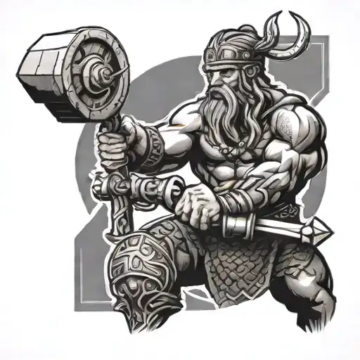 An intricate tattoo depicting a powerful Viking warrior training in the gym, showcasing the fusion of ancient strength and modern fitness tattoo design idea