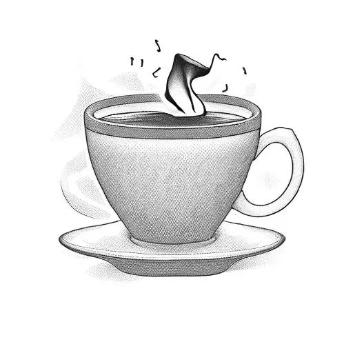 A blackwork tattoo of a coffee cup with a rock 'n roll twist tattoo design idea