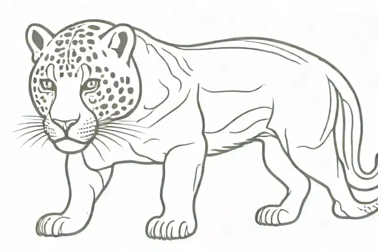 Motif: A jaguar, designed in the style of traditional Asian, especially Thai, tiger tattoos. Color: Black tattoo design idea