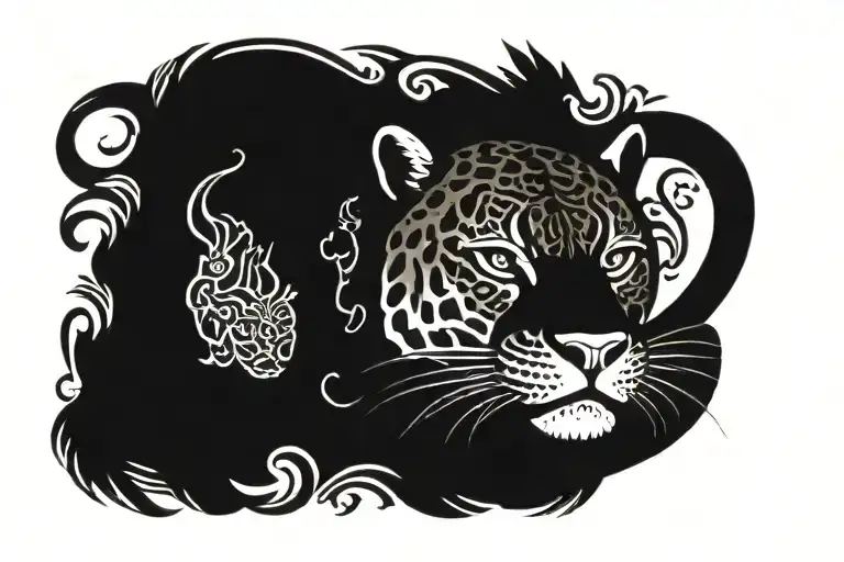 Motif: A jaguar, designed in the style of traditional Asian, especially Thai, tiger tattoos. Color: Black tattoo design idea