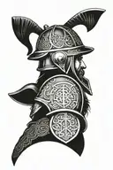 A nordic firefighter with a helmet adorned with viking runes tattoo design idea