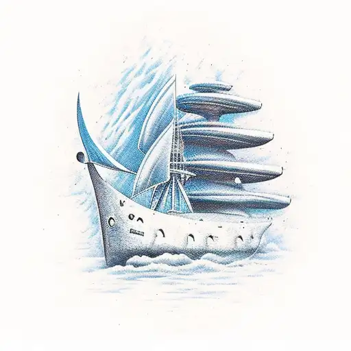 burning ship tattoo design idea